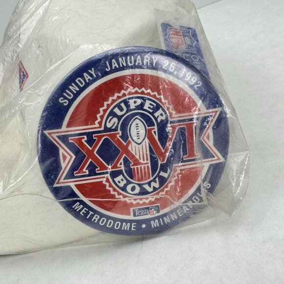 Vintage 1992 Super Bowl XXVI Snapback Hat White Adjustable NFL Team Cap with Pin - Picture 12 of 13